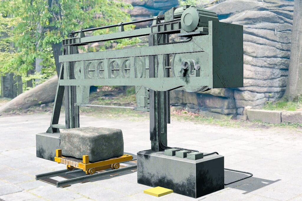 Das AR Museum "AR Maschinen" zeigt eine historischen Steinsäge als AR-Exponat im AR Museum