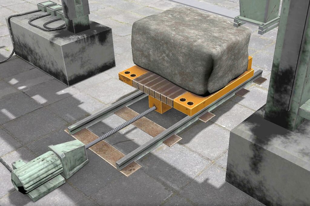 Das AR Museum "AR Maschinen" ermöglicht die Detailansicht einer historischen Steinsäge als AR-Projektion