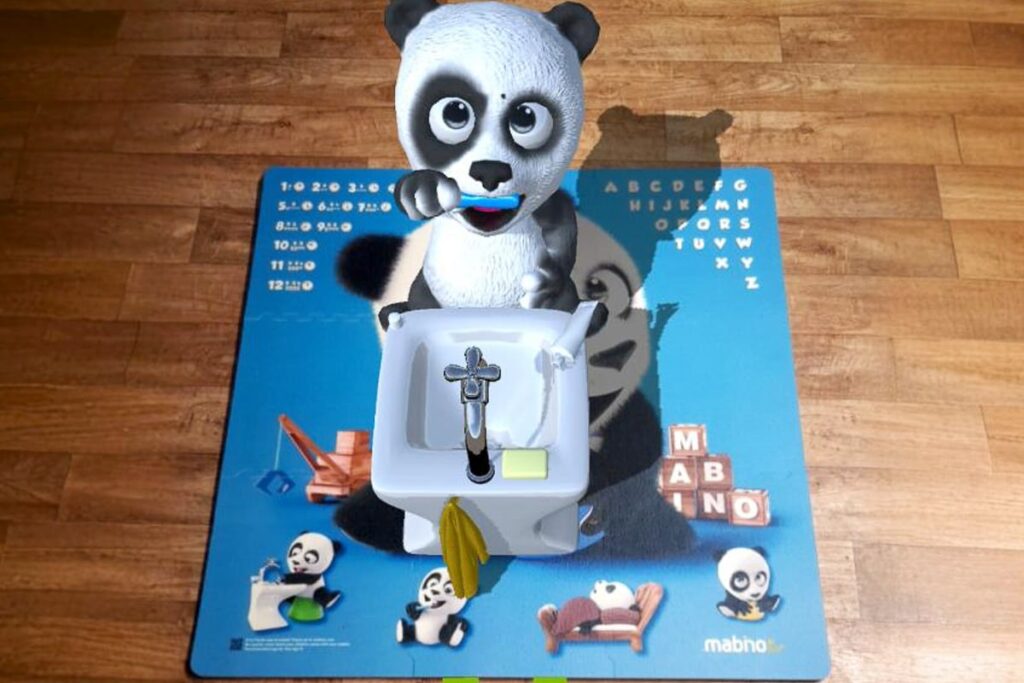 Screenshot der MABINO Lern-App für Vorschulkinder mit spielerischem Training zum richtigen Zähneputzen