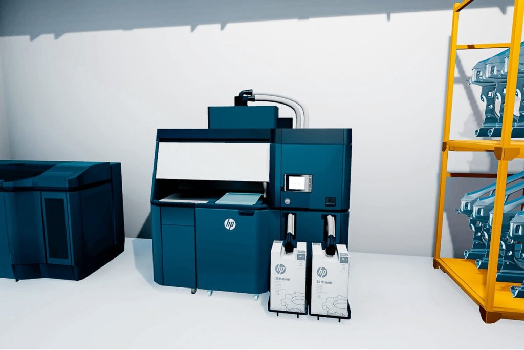 Virtueller VR-Trainingsraum einer Autowerkstatt zum Tuning von Autos mit 3D-gedruckten Fahrzeugteilen