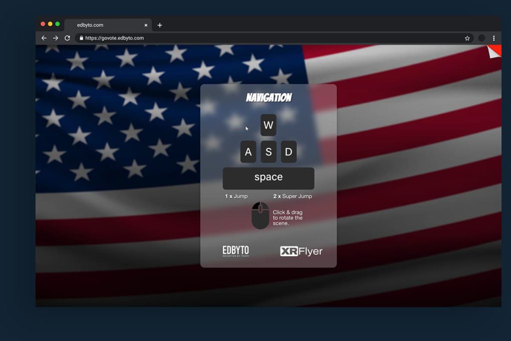 Infofenster erklärt dem Spieler die einfache Steuerung des Gamification-WebXR-Spiels Captain Vote