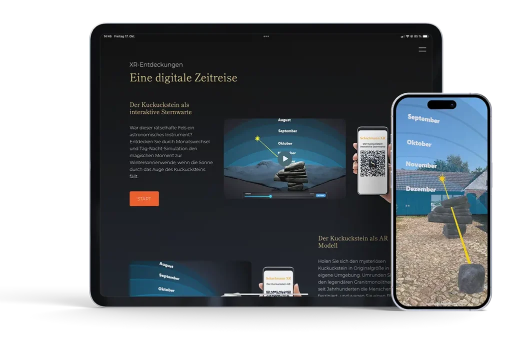 Tablet und Smartphone zeigen XR-Exponate in der Tourismus App für immersive Entdeckungen
