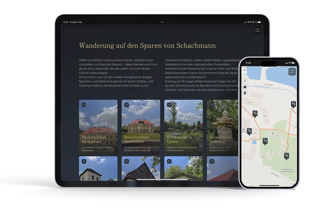 Interaktive GPS-Wanderkarte in der Tourismus App zeigt Entdeckungstour durch Königshain und Umgebung